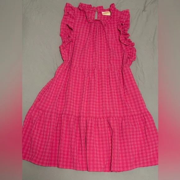 MAEVE by Anthropologie Lida Ruffle Mini Dress in Pink Gingham Size L - Picture 7 of 9